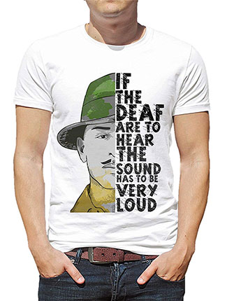 Shopmantra If The Deaf Are To Hear Round Neck Half Sleeve Casual Graphic Printed Bhagat Singh T-Shirt