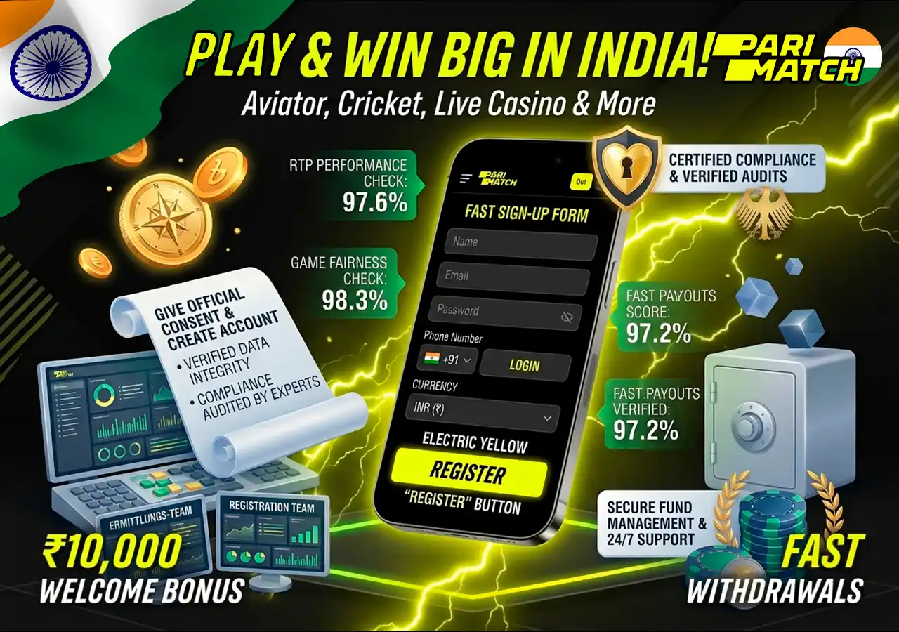 Quick registration form on Parimatch India with mobile phone number and promo code