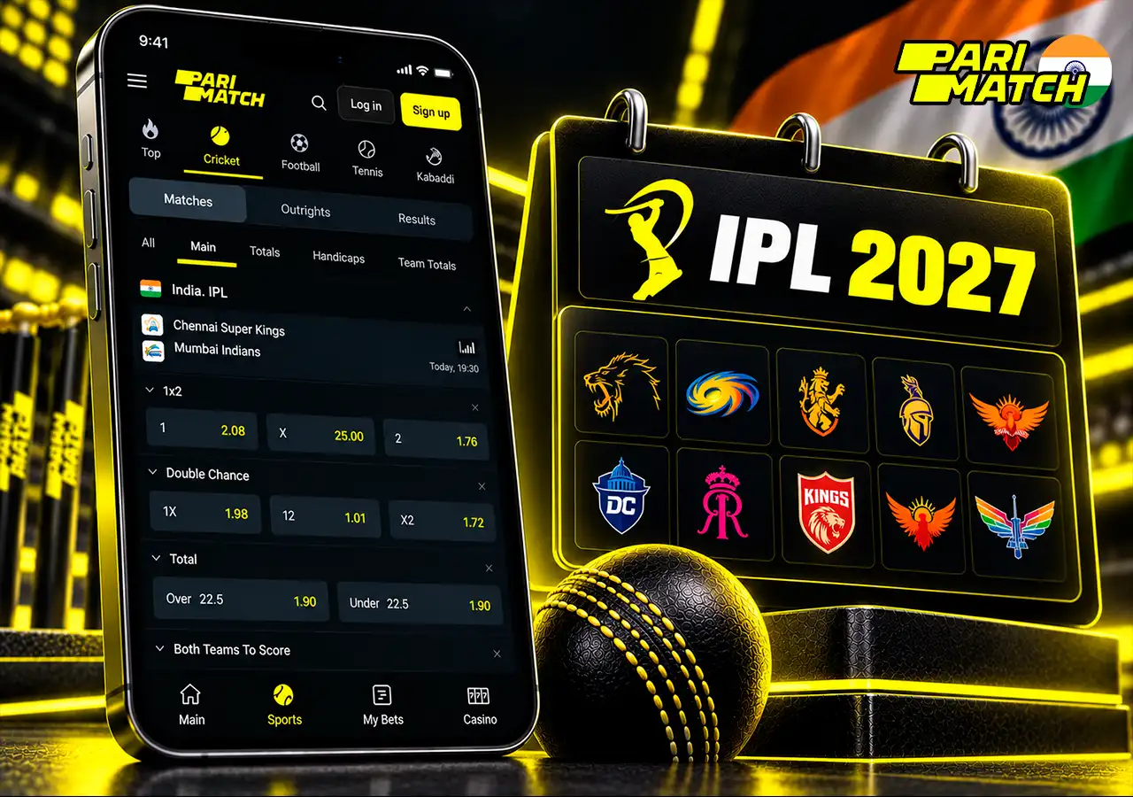 Parimatch IPL 2027 preview with calendar cue and neutral team-following grid.